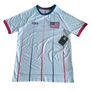 Striker USA National Team Soccer Jersey Sz S/P White Red Blue 100% Polyester